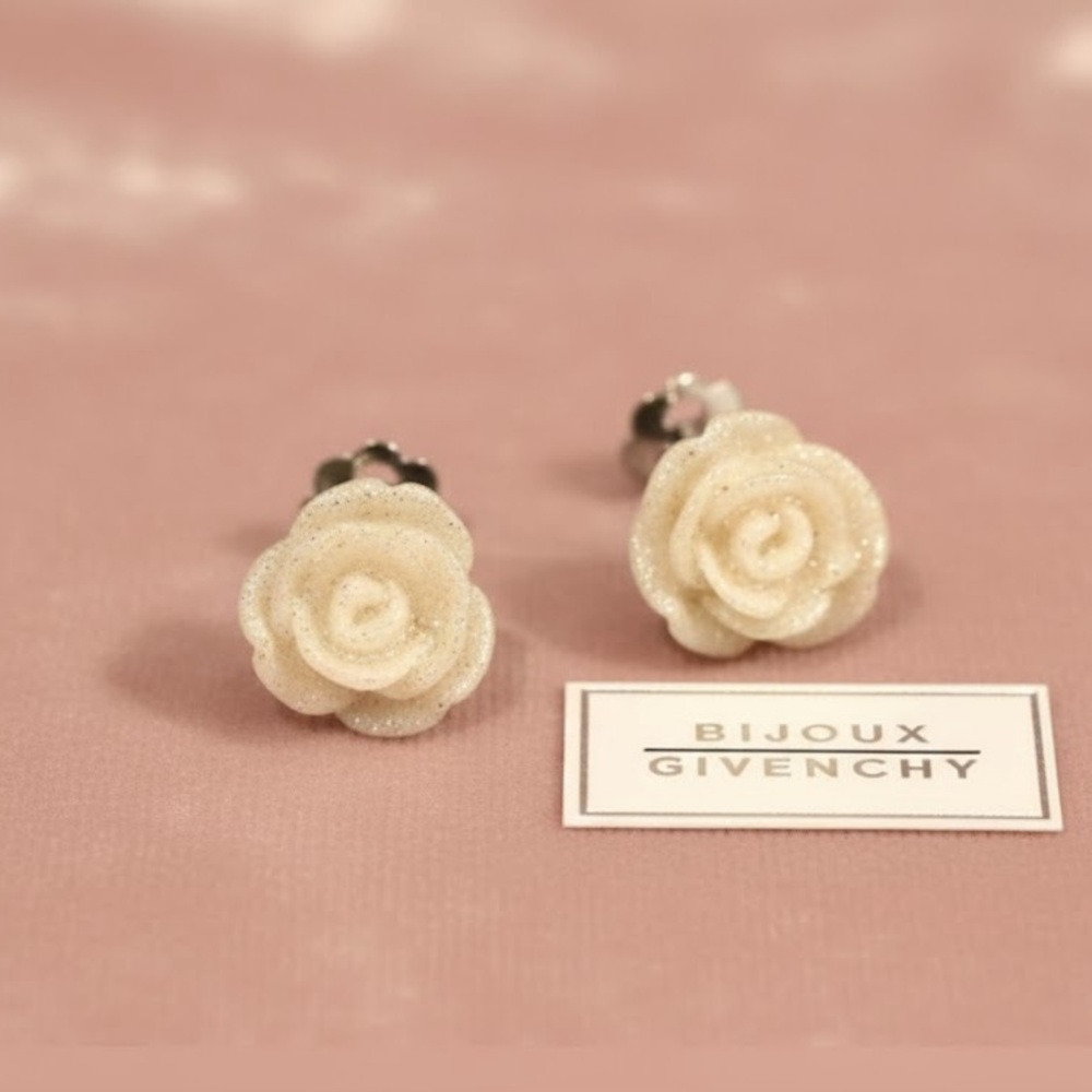 Givenchy Vintage 1980s Bijoux Givenchy White Rose Earrings (Clip)